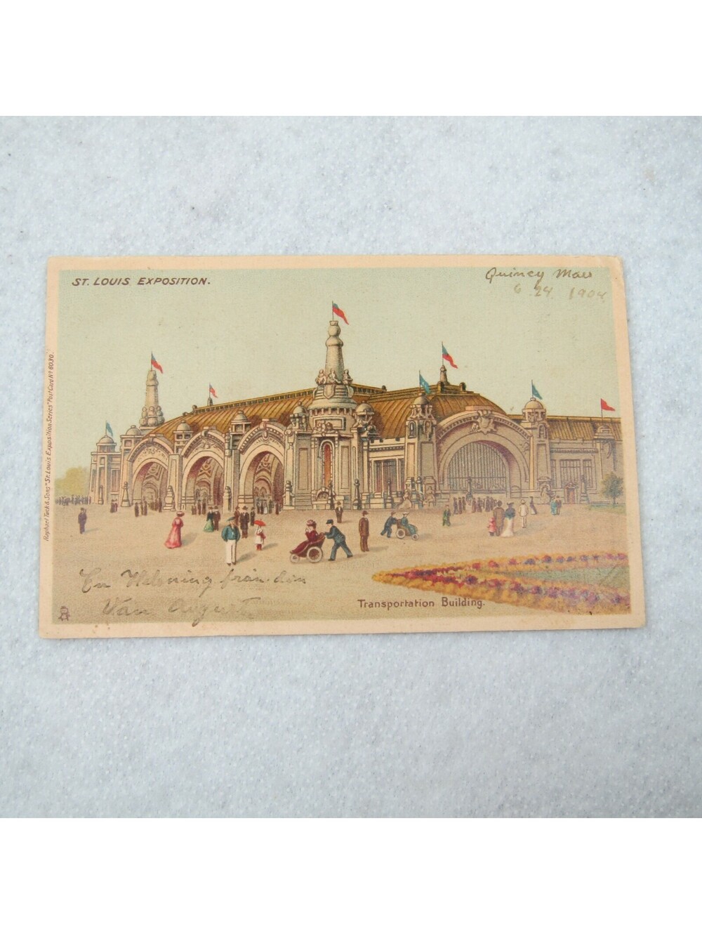Antique 1904 St Louis Worlds Fair Postcard Transportation Building Posted Stamp
